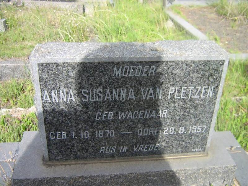 PLETZEN Anna Susanna, van nee WAGENAAR 1870-1957