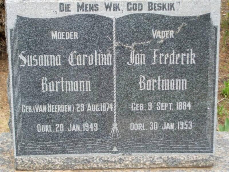 BARTMANN Jan Frederik 1884-1953 & Susanna Carolina VAN HEERDEN 1874-1949
