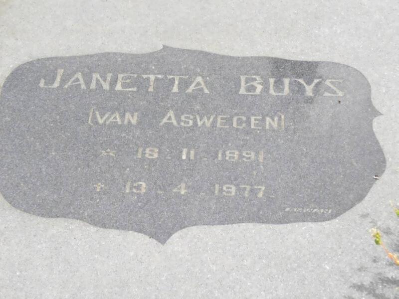 BUYS Janetta nee VAN ASWEGEN 1891-1977