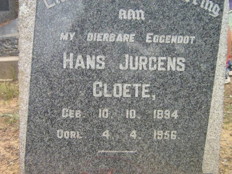 CLOETE Hans Jurgens 1894-1956
