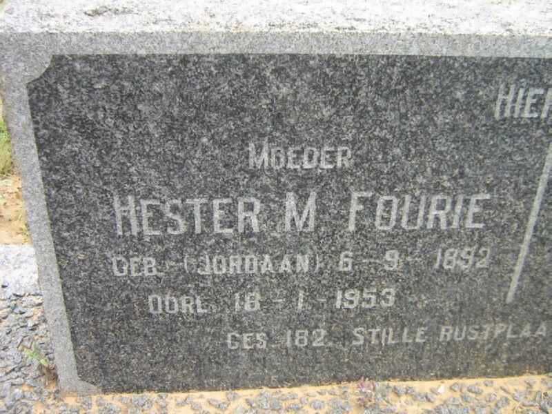 FOURIE Hester M. nee JORDAAN 1892-1953