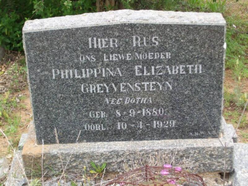 GREYVENSTEYN Philippina Elizabeth nee BOTHA 1880-1929