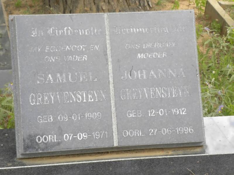 GREYVENSTEYN Samuel 1909-1971 & Johanna 1912-1996