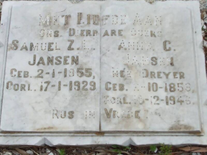 JANSEN Samuel Z.L. 1855-1929 & Anna C. DREYER 1853-1946