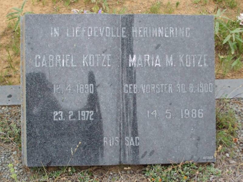 KOTZE Gabriel 1890-1972 & Maria M. VORSTER 1900-1986