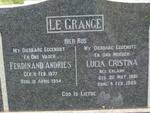 GRANGE Ferdinand Andries, le 1877-1954 & Lucia Cristina ERLANK 1881-1965