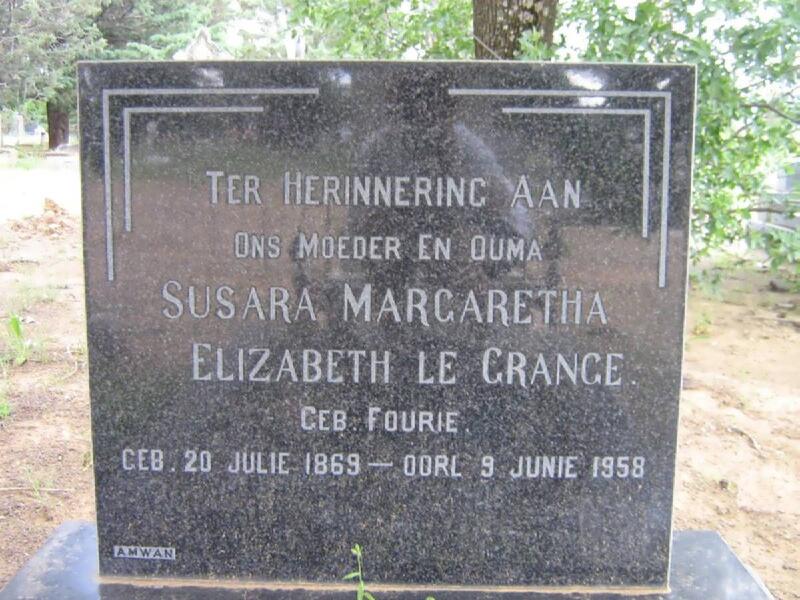 GRANGE Susara Margaretha Elizabeth, le nee FOURIE 1869-1958
