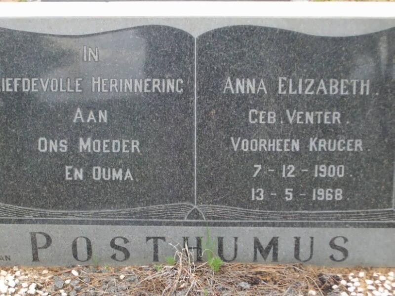POSTHUMUS Anna Elizabeth voorheen KRUGER nee VENTER 1900-1968