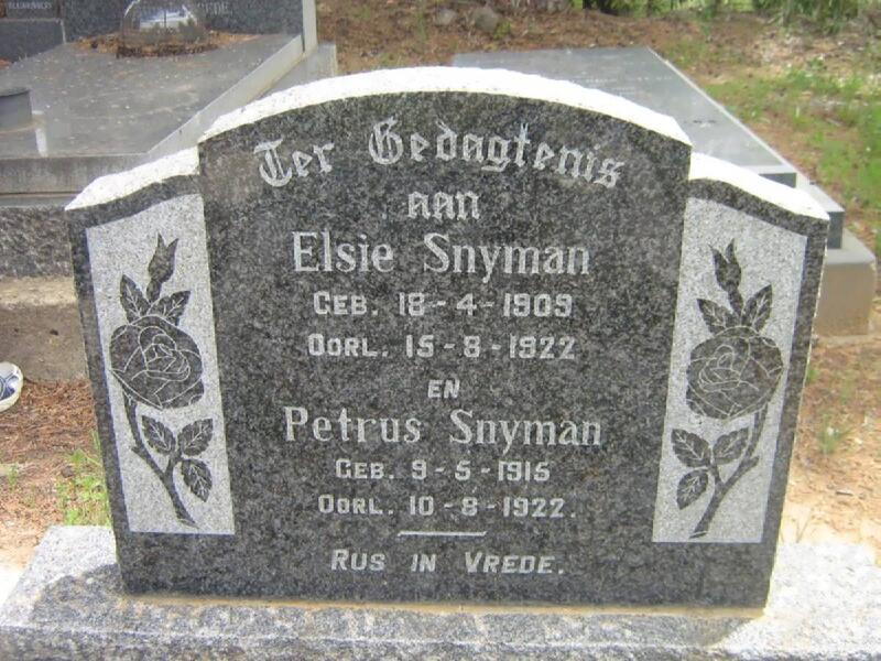 SNYMAN Petrus 1915-1922 & Elsie 1909-1922