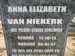 NIEKERK Anna Elizabeth, van voorheen PELSER nee SCHLEBUSH 1913-1997