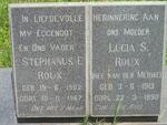 ROUX Stephanus E. 1902-1967 & Lucia S. VAN DER MERWE 1913-1990