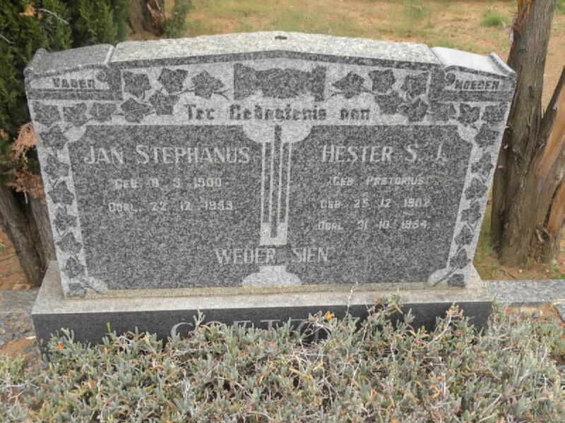 COETZEE Jan Stephanus 1900-1959 & Hester S.J. PRETORIUS 1902-1954