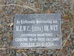 WET M.E.W.C., de, formerly MAARTENS, nee AUCAMP 1900-2004