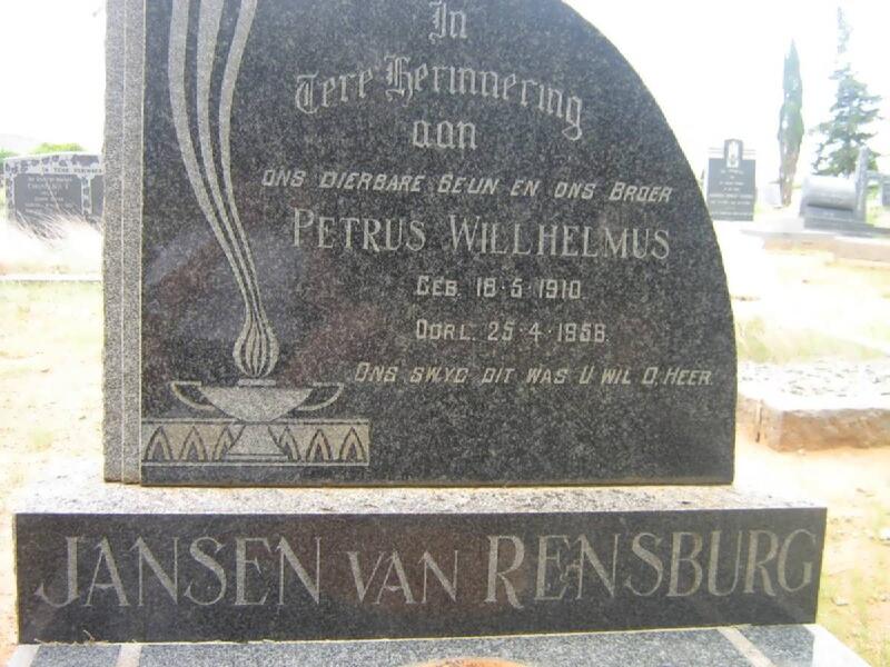 RENSBURG Petrus Willhelmus, Jansen van 1910-1956