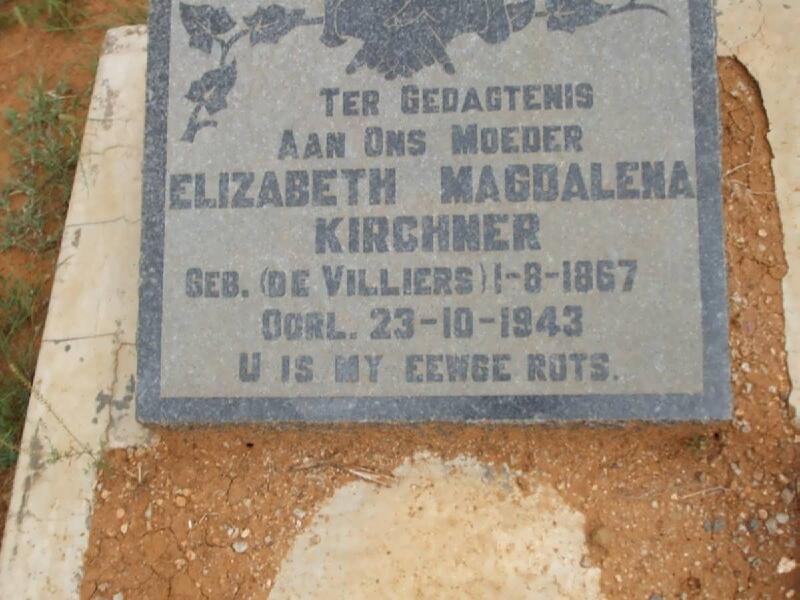 KIRCHNER Elizabeth Magdalena nee DE VILLIERS 1867-1943