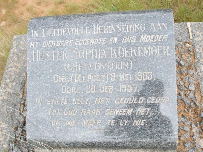 KOEKEMOER Hester Sophia, formerly GREYVENSTEIN, nee DELPORT 1903-1957