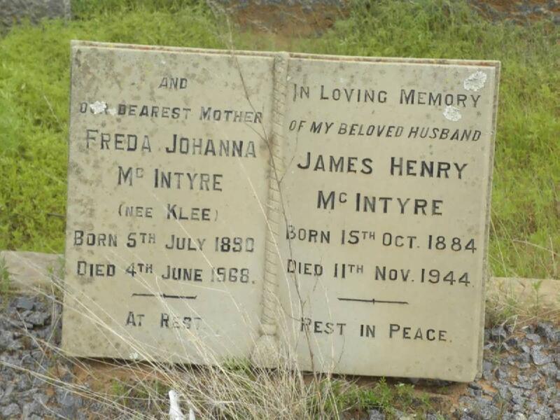 McINTYRE James Henry 1884-1944 & Freda Johanna KLEE 1890-1968