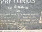 PRETORIUS Frederick J.J. 1884-1972 & Petronella C.S. 1893-1961