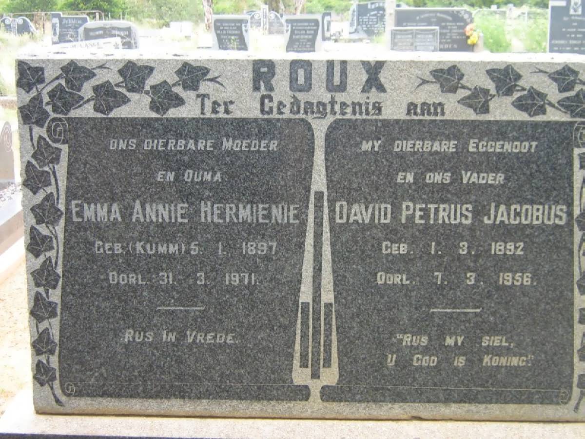ROUX David Petrus Jacobus 1892-1956 & Emma Annie Hermienie KUMM 1897-1971