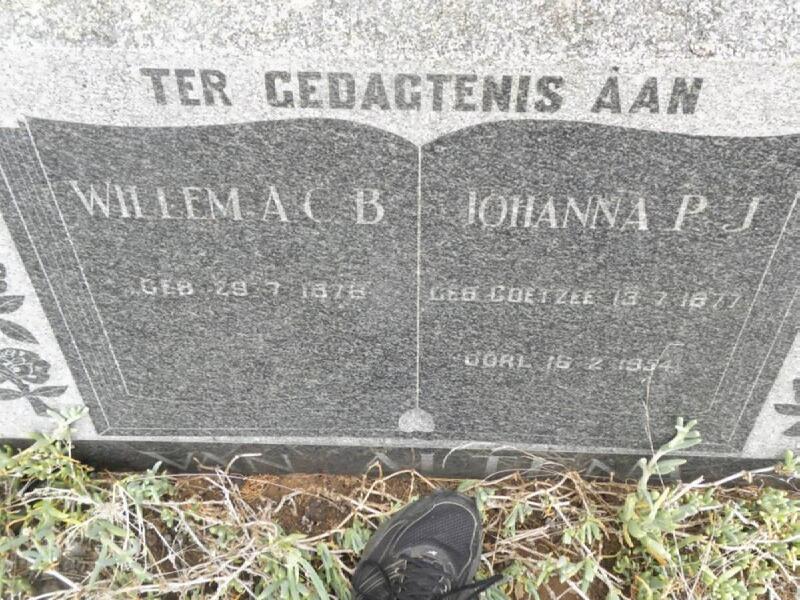 ALTENA Willem A.C.B., van 1878- & Johanna P.J. COETZEE 1877-1954