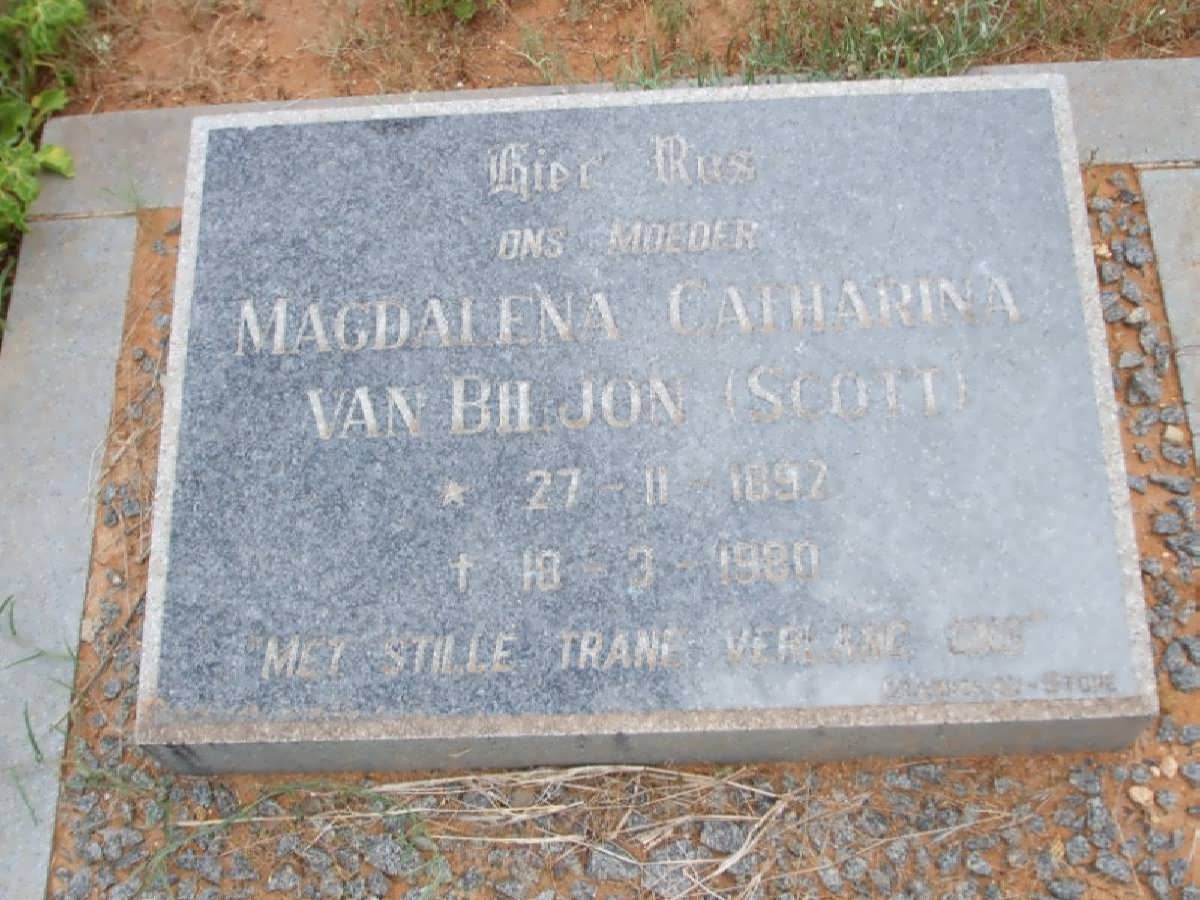 BILJON Magdalena Catharina, van nee SCOTT 1892-1980