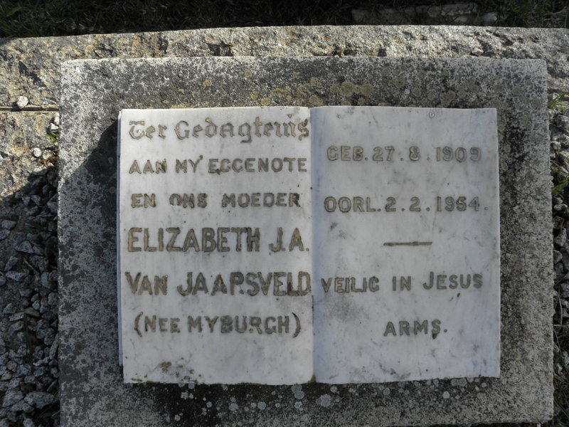 JAARSVELD Elizabeth J.A., van nee MYBURGH 1909-1954