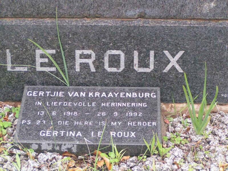 KRAAYENBURG Gertina van nee LE ROUX 1918-1992