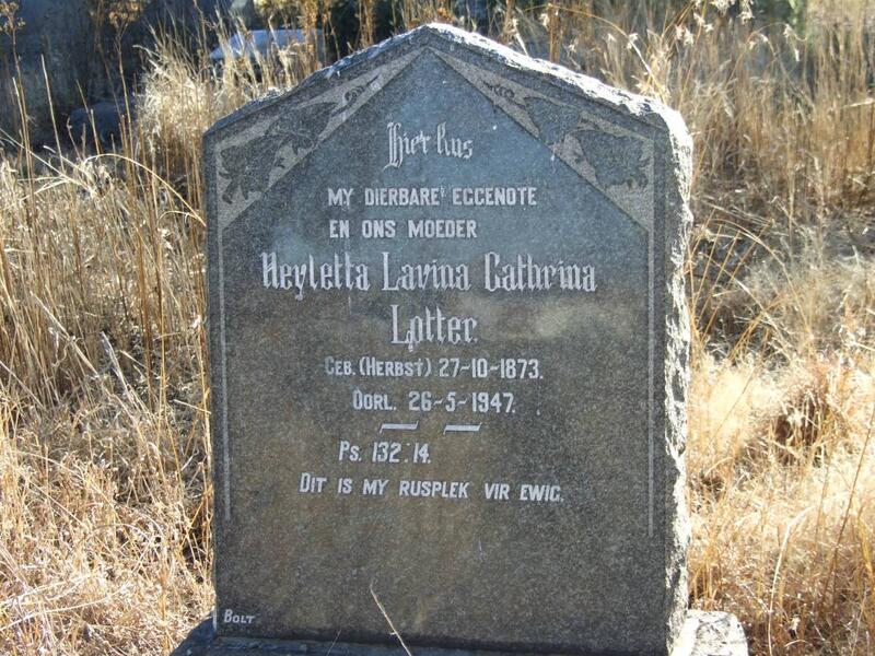 LOTTER Heyletta Lavina Cathrina nee HERBST 1873-1947
