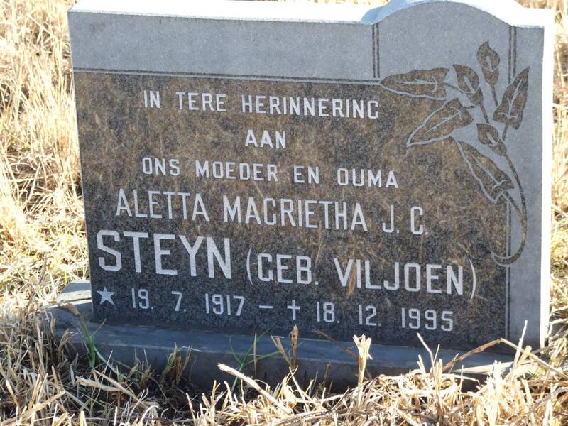 STEYN Aletta Magrietha J.C. nee VILJOEN 1917-1995