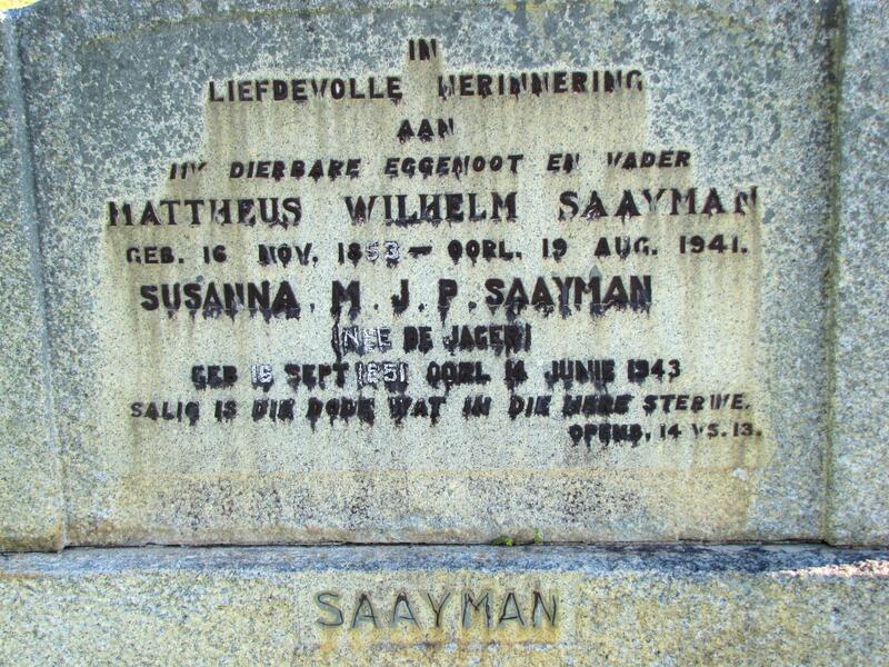 SAAYMAN Mattheus Wilhelm 1853-1941 & Susanna M.J.P. DE JAGER 1851-1943