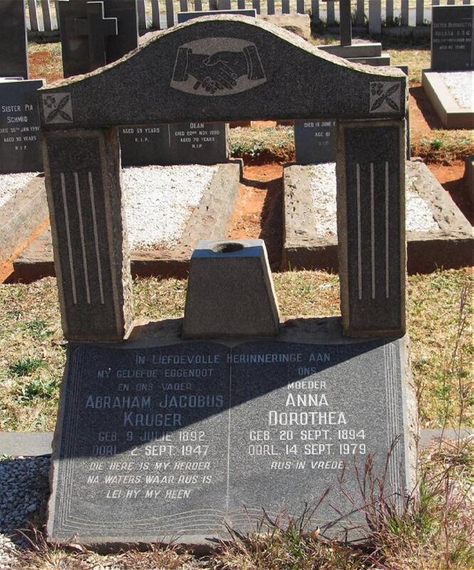 KRUGER Abraham Jacobus 1892-1947 & Anna Dorothea 1894-1979