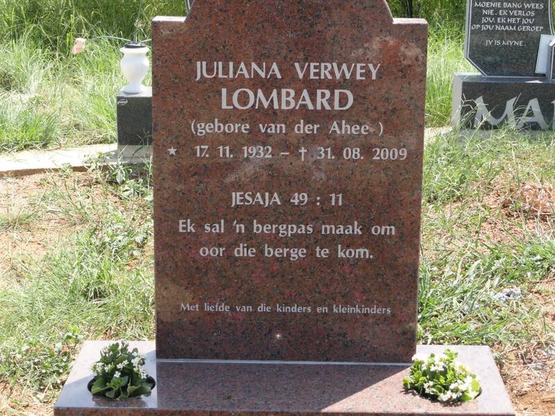 LOMBARD Juliana Verwey nee van der AHEE 1932-2009