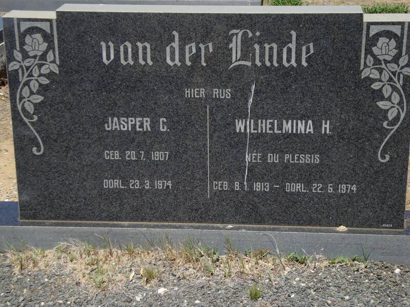 LINDE Jasper C., van der 1907-1974 & Wilhelmina H. DU PLESSIS 1913-1974
