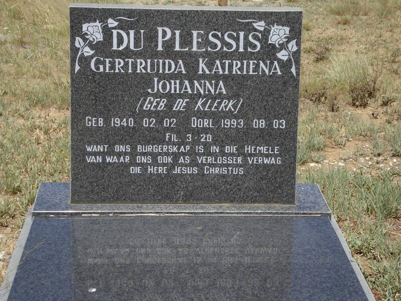 PLESSIS Gertruida Katriena Johanna, du nee DE KLERK 1940-1993