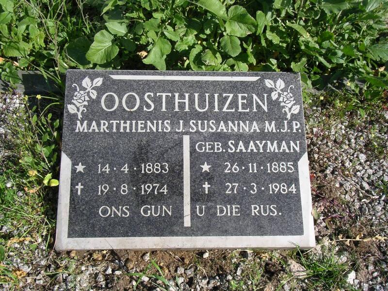 OOSTHUIZEN Marthienis J. 1883-1974 & Susanna M.J.P. SAAYMAN 1885-1984