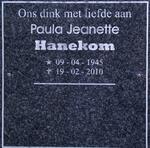 HANEKOM Paula Jeanette 1945-2010