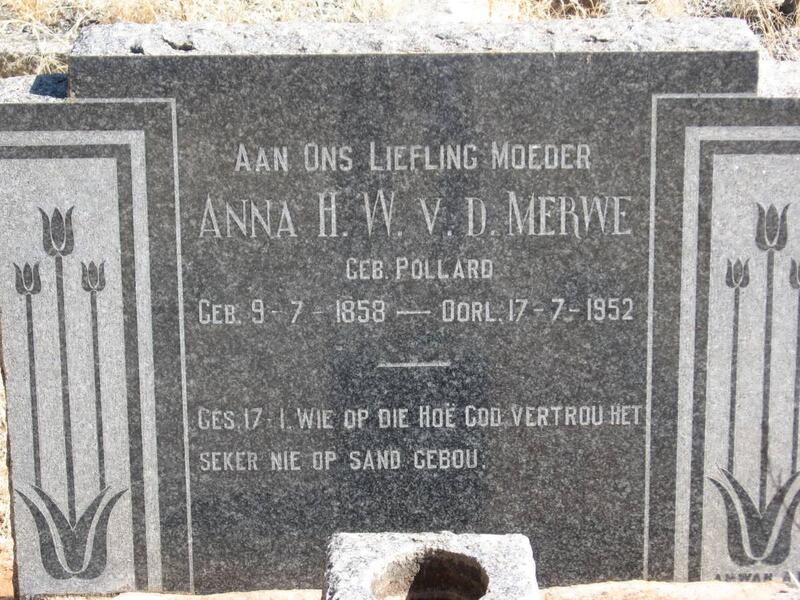 MERWE Anna H.W., v.d. nee POLLARD 1858-1952