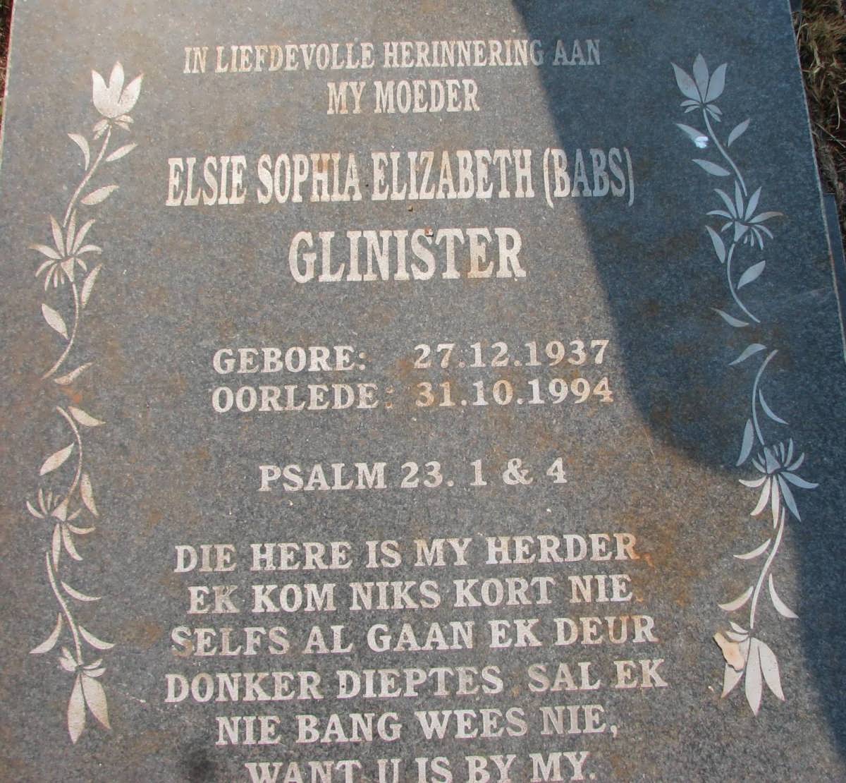GLINISTER Elsie Sophia Elizabeth 1937-1994