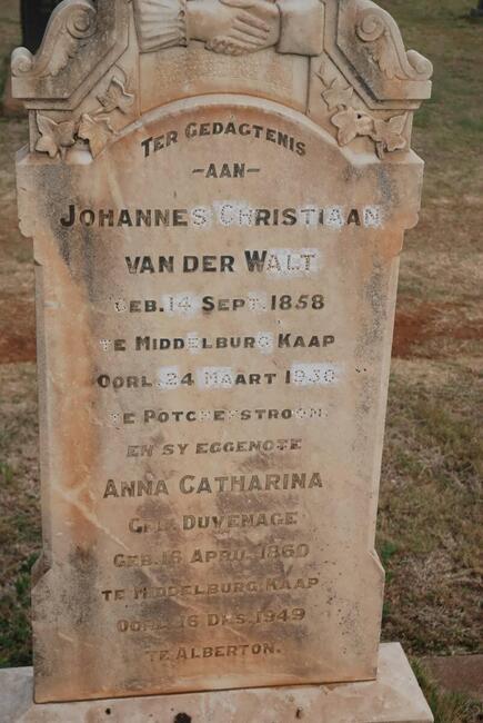 WALT Johannes Christiaan, van der 1858-1930 & Anna Catharina DUVENHAGE 1860-1949