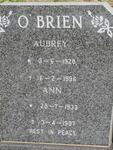 O'BRIEN Aubrey 1928-1996 & Ann 1933-1997