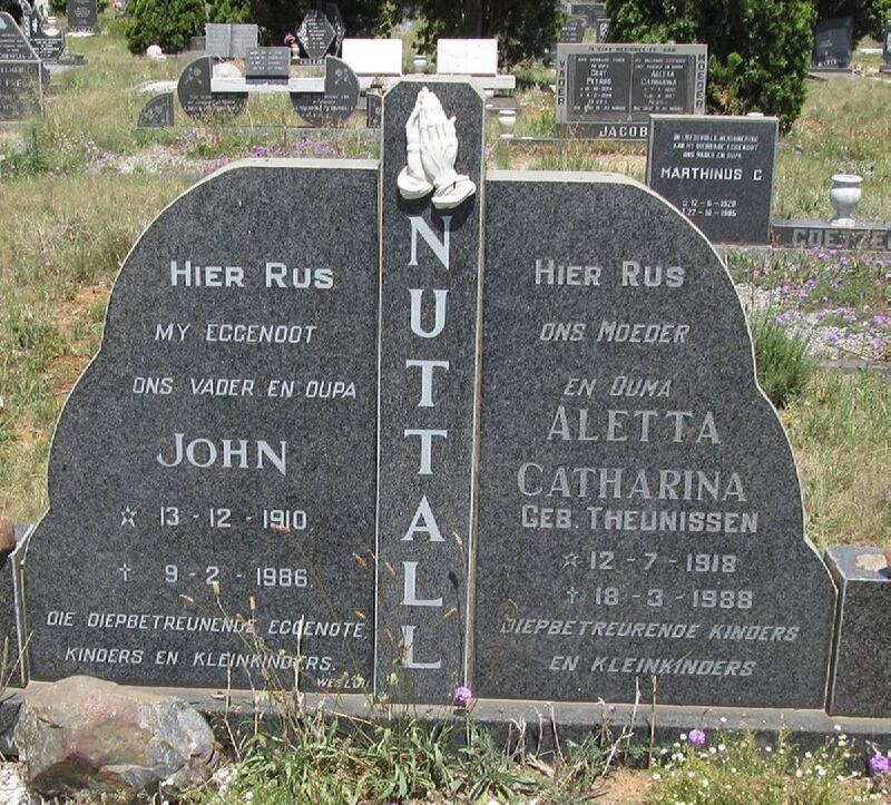 NUTTALL John 1910-1986 & Aletta Catharina THEUNISSEN 1918-1988