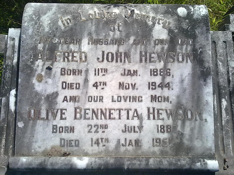 HEWSON Alfred John 1886-1944 & Olive Bennetta 1887-1951