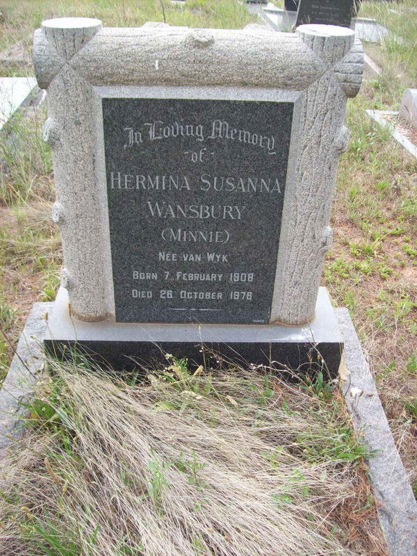 WANSBURY Hermina Susanna nee VAN WYK 1908-1976