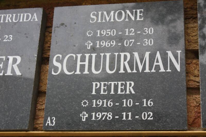 SCHUURMAN Peter 1916-1978 :: SCHUURMAN Simone 1950-1969