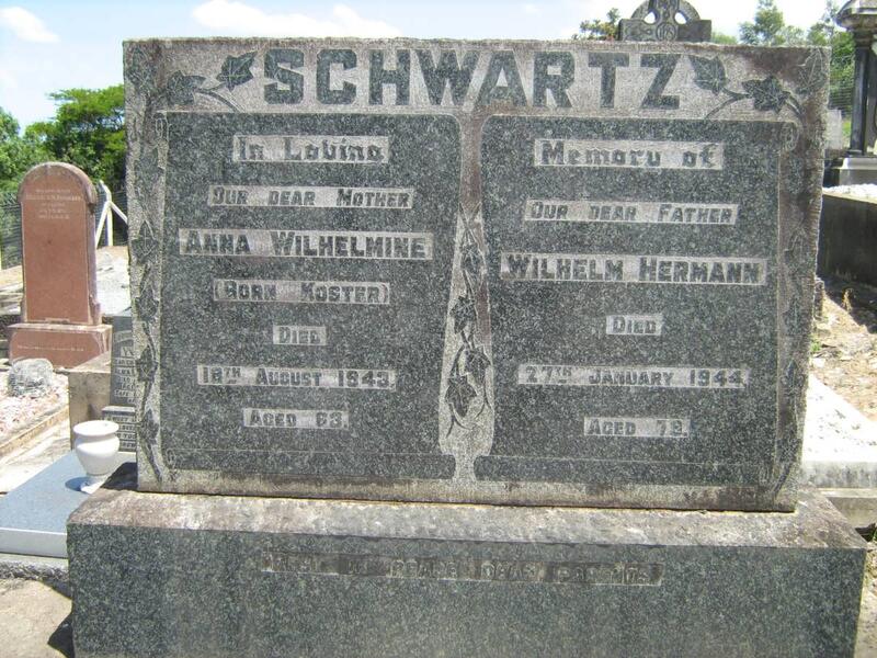 SCHWARTZ Wilhelm Hermann -1944 & Anna Wilhelmine KOSTER -1943 
