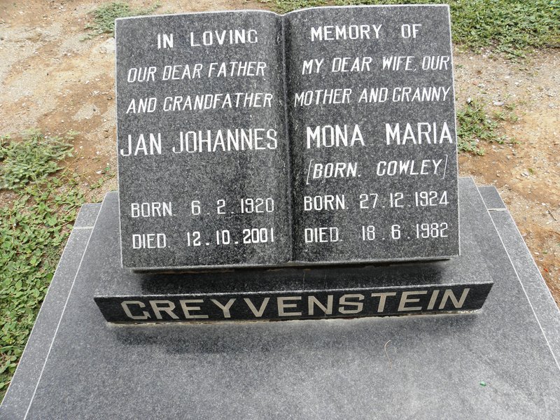 GREYVENSTEIN Jan Johannes 1920-2001 & Mona Maria COWLEY 1924-1982