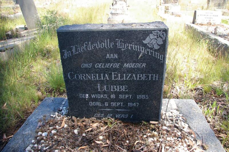 LUBBE Cornelia Elizabeth nee WICKS 1885-1947