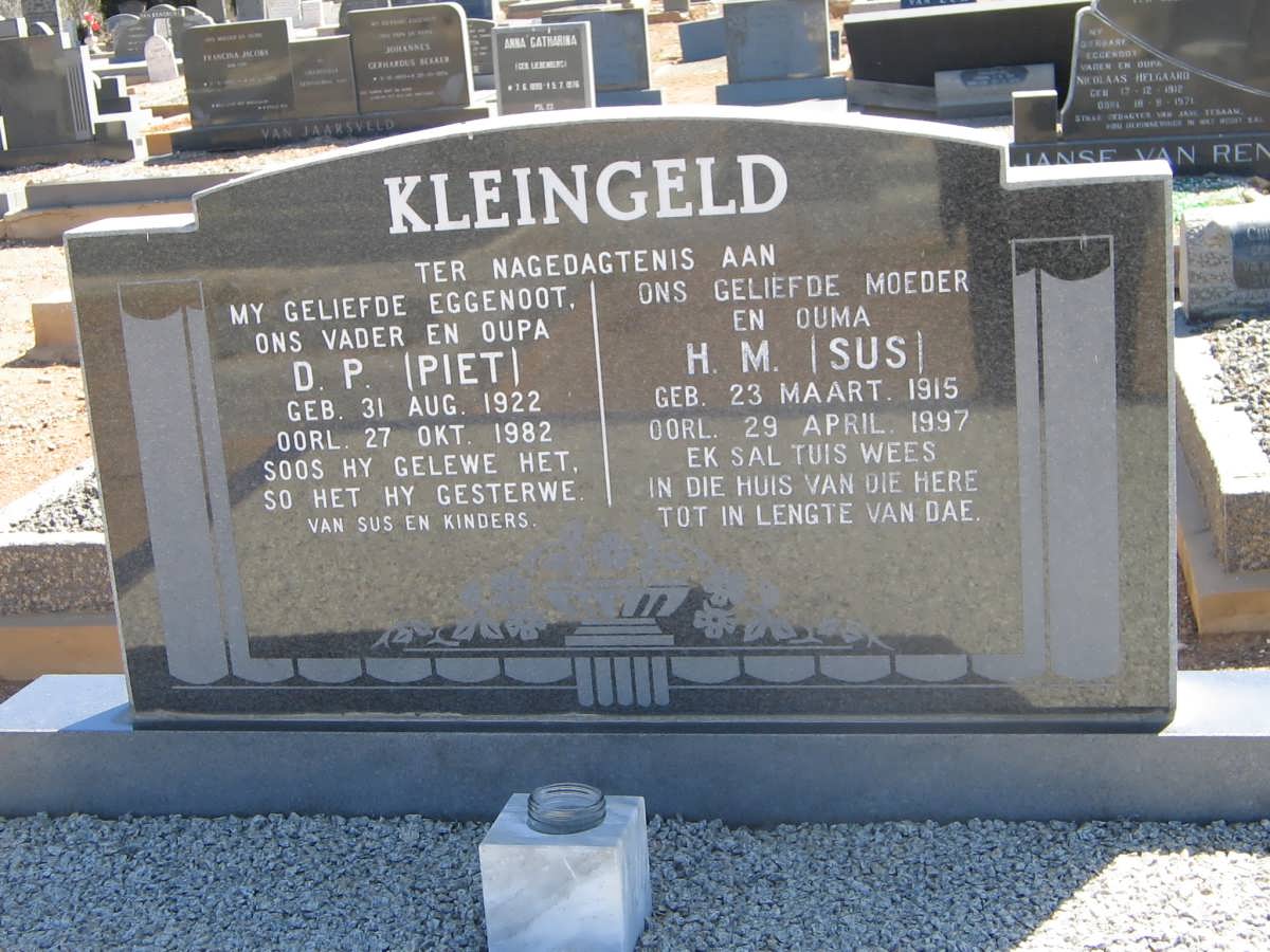 KLEINGELD D.P. 1922-1982 & H.M. 1915-1997