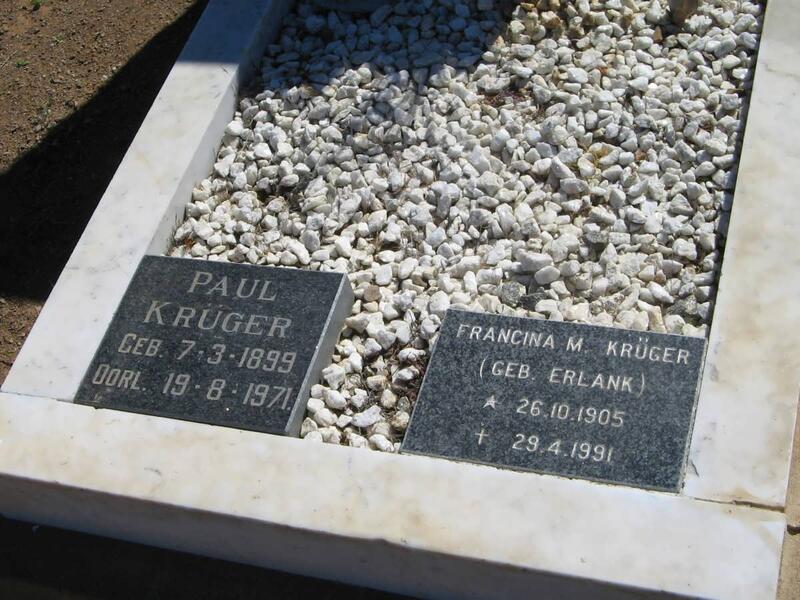 KRUGER Paul 1899-1971 & Francina M. ERLANK 1905-1991