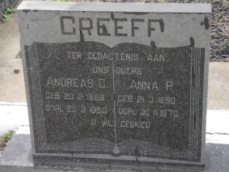 GREEFF Andreas C. 1869-1953 & Anna P. 1890-1970